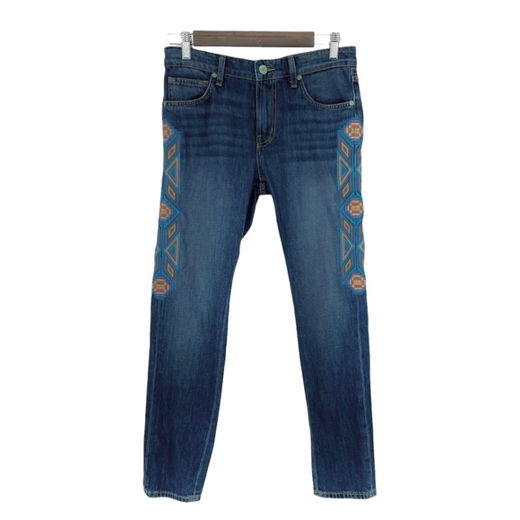 Revolve Sandrine Rose Southwestern Embroidered Flamingo Slim Jeans Size 24 - Picture 3 of 10